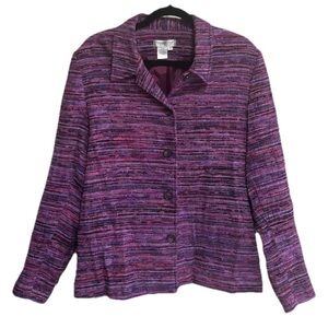 Coldwater Creek Blazer Jacket Size CL Purple Striped Textured Work Career